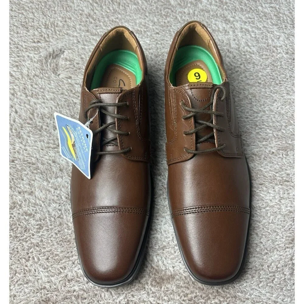Clarks Cap Toe Oxford Lite Brown Leather Dress Shoes Men’s Size 9 M